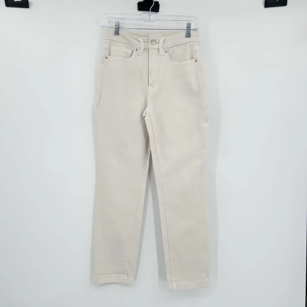 Good American Good Classic Slim Straight Bone High Rise Cream Jeans Womens Sz 26 - Picture 3 of 10